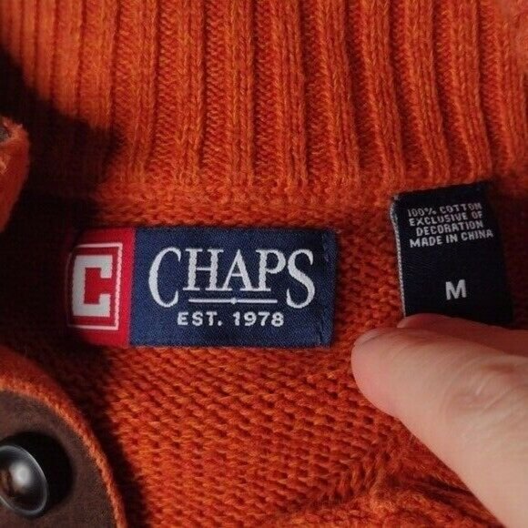 Chaps Orange 1/4 Quarter Button Up Henley Long Sleeve Knit Sweater Men Medium - Picture 8 of 9